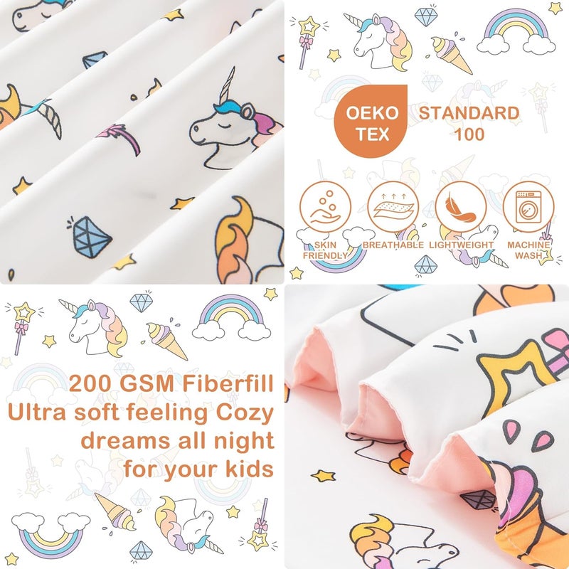 Mooreeke 4 Pieces Toddler Bedding Set - Soft Unicorn Rainbow Toddler Comforter Sets for Girls, Includes Quilted Comforter, Flat Sheet, Fitted Sheet and Pillowcase, Bed in A Bag for Baby Bedroom - Image 3